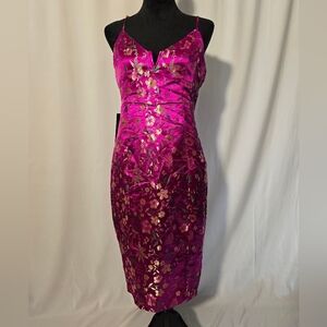 BEBE FLORAL JACQUARD MIDI DRESS
